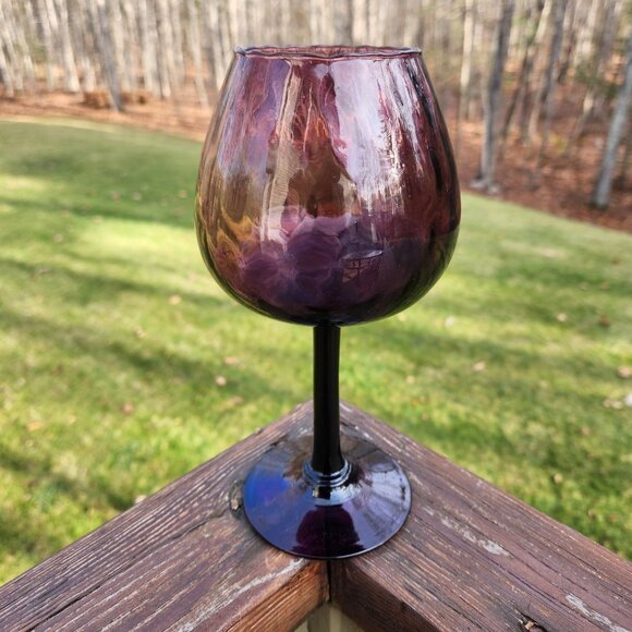 Empoli Optic Purple Amethyst Goblet Italy Art Glass Wine Water Vintage MCM 8.25" - Picture 3 of 5